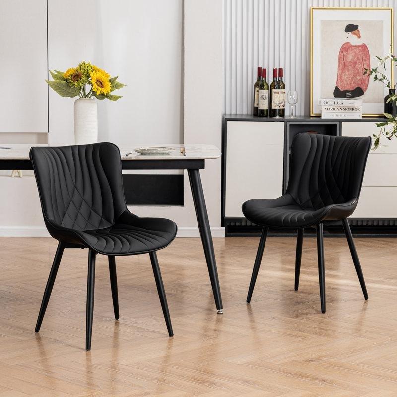 Siyah Suni Deri Kapitoneli Kulaklı Metal Ayaklı Sandalye 2li Set - 146793