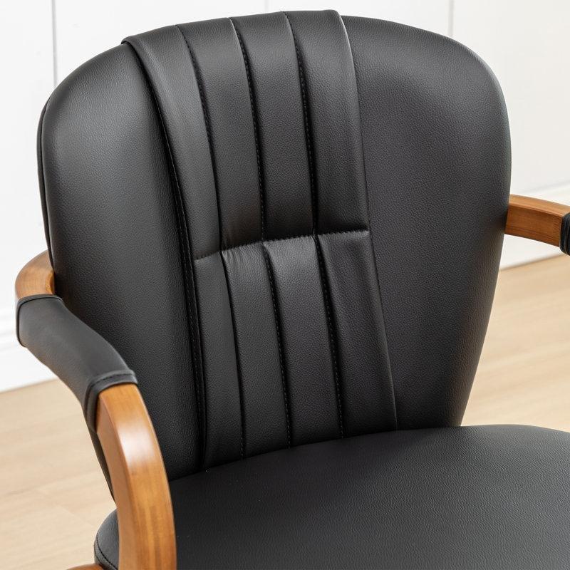 Siyah Suni Deri Kolçaklı Döner Ahşap Ceviz Sandalye 2li Set - 145596