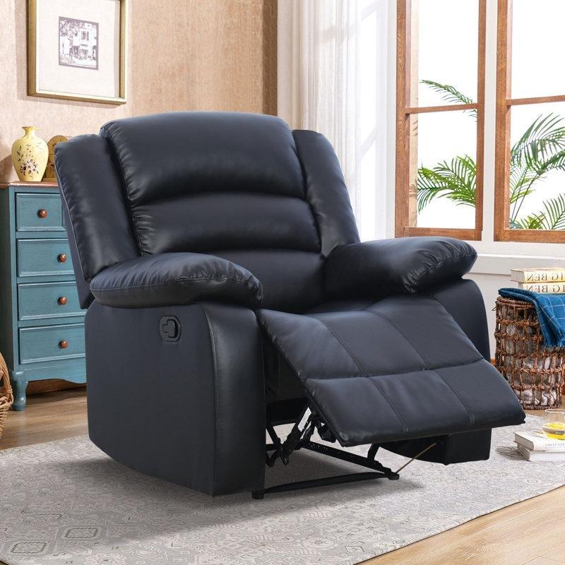 Siyah Suni Deri Manuel Mekanizmalı Yastık Kolçaklı Tv Koltuğu - 97 cm - 156445