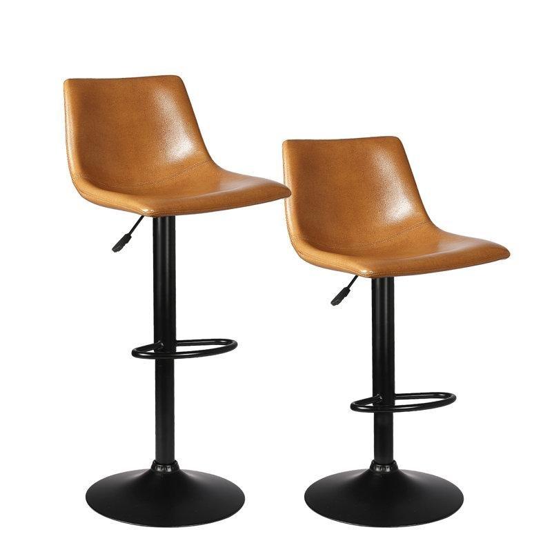 Siyah Suni Deri Metal Amortisörlü Döner Bar Sandalyesi - 2li Set - 147948