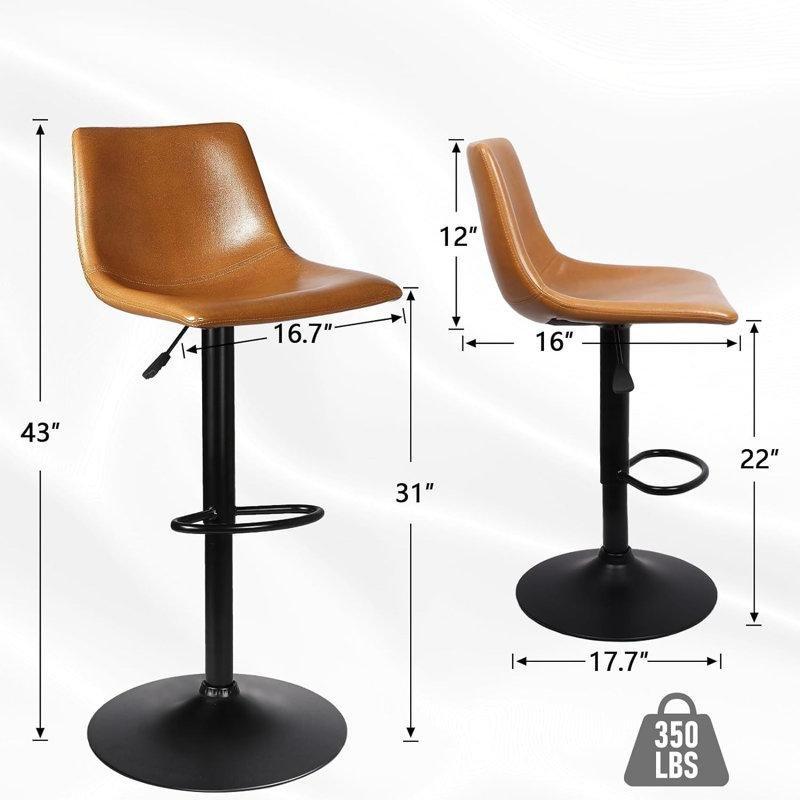Siyah Suni Deri Metal Amortisörlü Döner Bar Sandalyesi - 2li Set - 147948