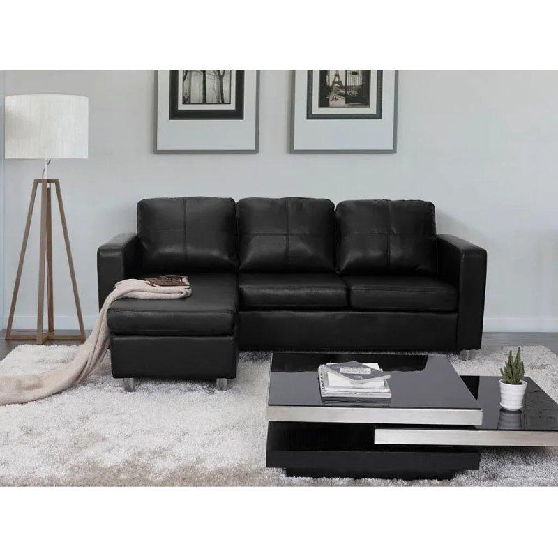 Siyah Suni Deri Metal Ayaklı Yönü Değiştirilebilir Köşe Koltuk - 196 cm - 155617