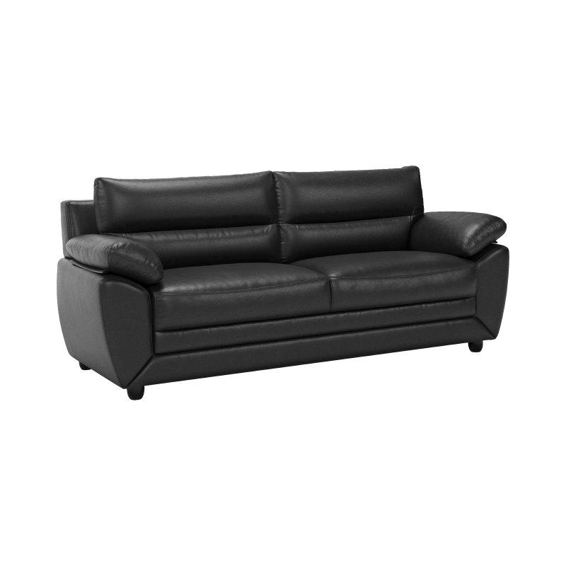 Siyah Suni Deri Yuvarlak Hatlı Üçlü Koltuk - 201 cm - 155395