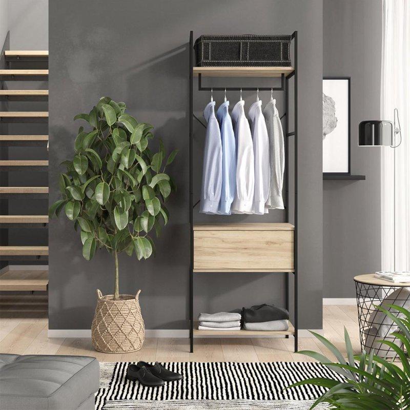 Siyah Suntalam Askılı Çekmeceli Portmanto Vestiyer - 60x180x40 cm - 158716