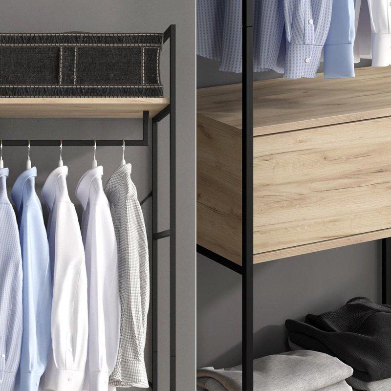 Siyah Suntalam Askılı Çekmeceli Portmanto Vestiyer - 60x180x40 cm - 158716