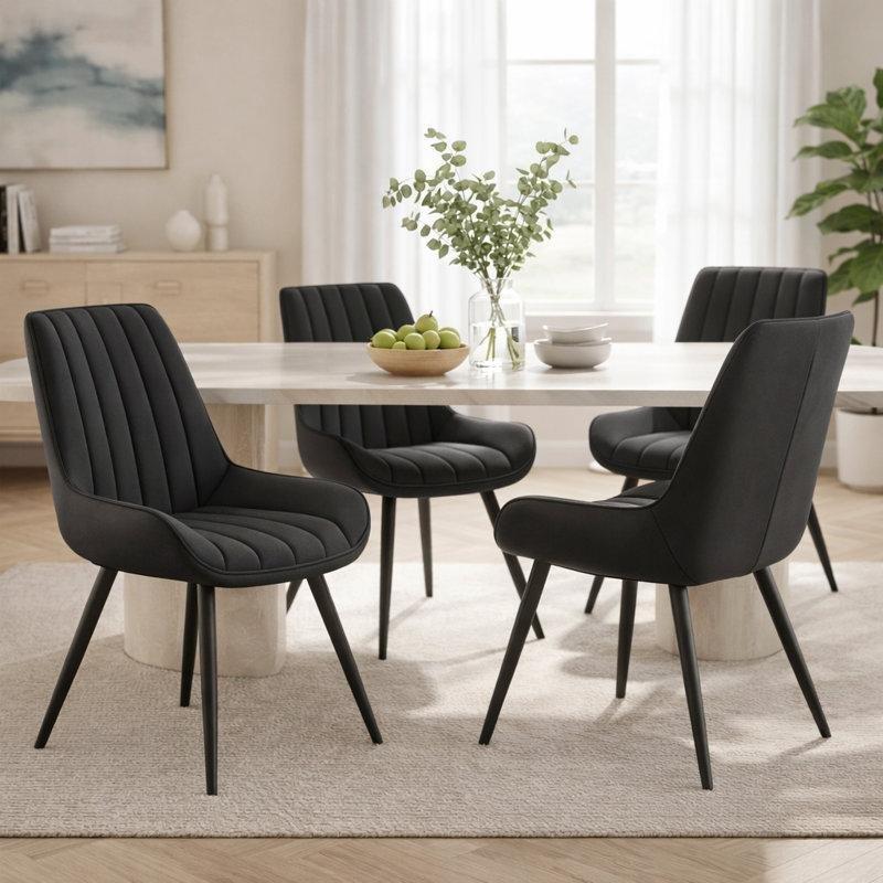 Siyah Teknik Kumaş Döşemeli Çizilmeye Dayanıklı Metal Ayaklı Sandalye - 84x55x47 cm - 146484