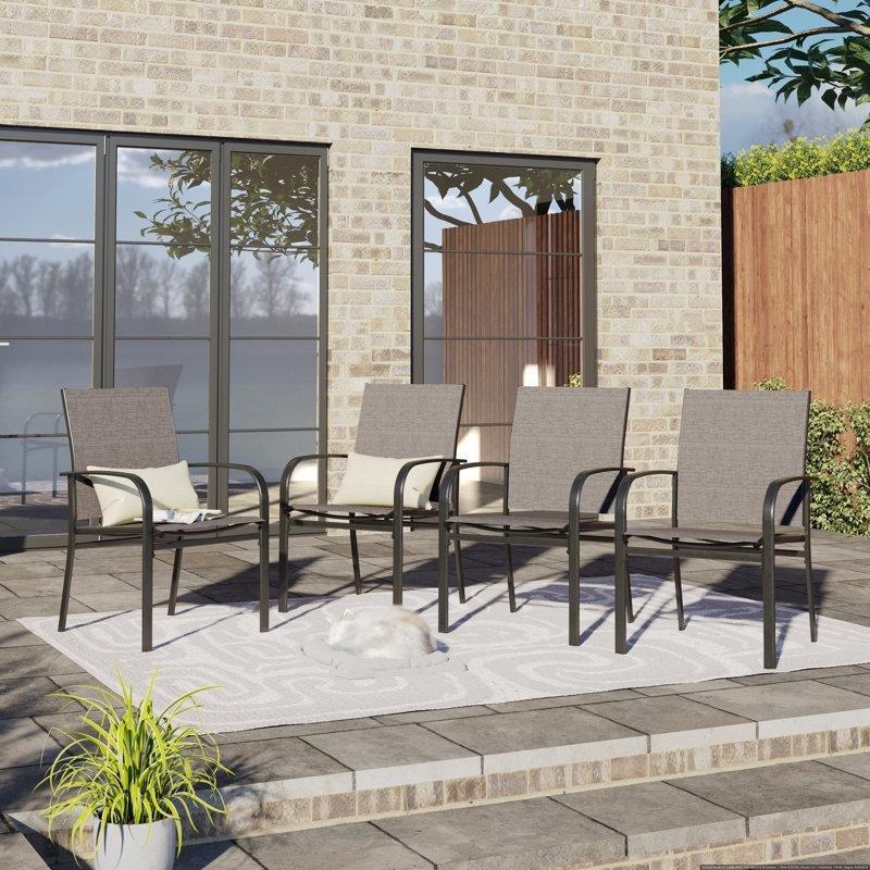 Siyah Toz Boyalı Çelik Kolçaklı 4lü Set Balkon Sandalyesi - 145419