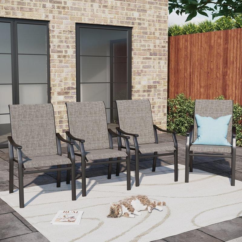 Siyah ve Gri Metal Kolçaklı Yüksek Sırtlı 4lü Set Balkon Sandalyesi - 145458