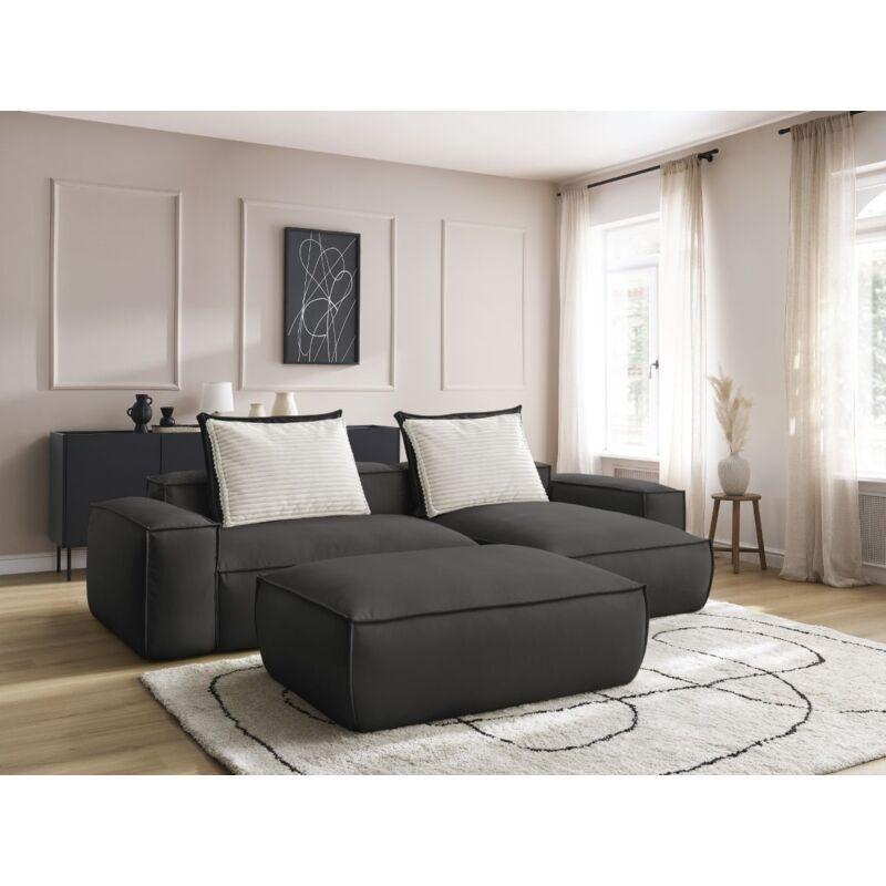 Siyah Vegan Deri Puflu Yönü Değiştirilebilir Bohem Köşe Koltuk Takımı - 302x167 cm - 153327