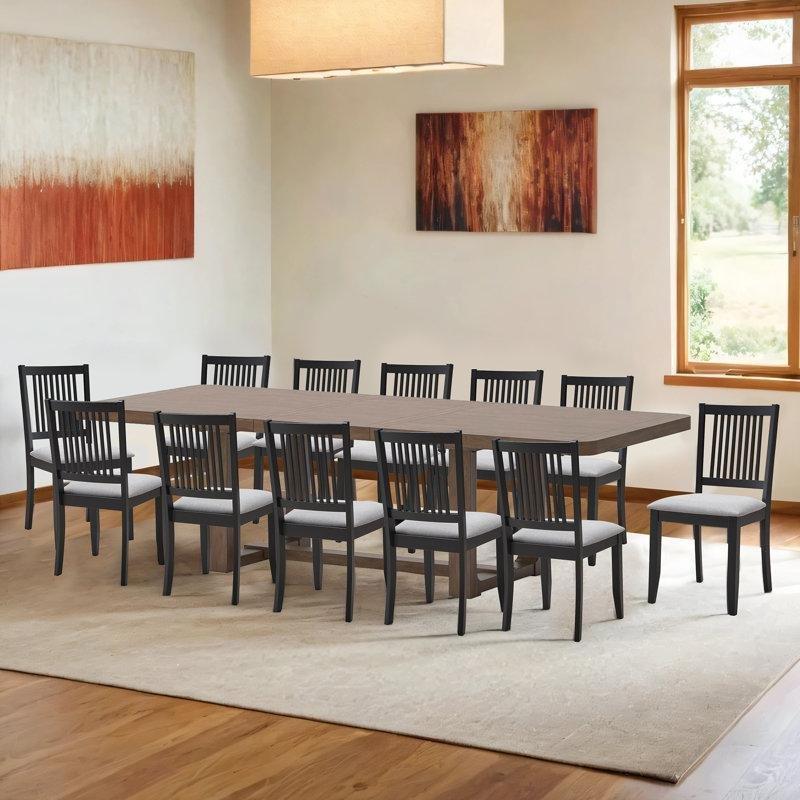 Şönil Döşemeli Masif Ahşap Çıtalı Sırtlı Ceviz Sandalye 12li Set - 145629