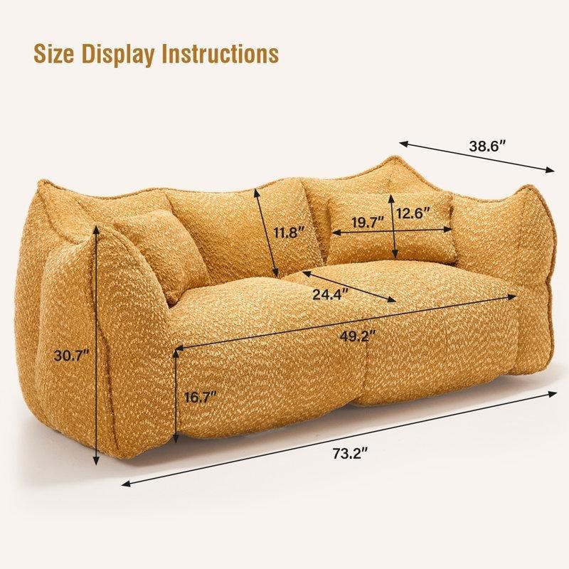 Şönil Kumaş İki Kişilik Yastıklı Kolçaklı Puf Koltuk - 187 cm - 157477