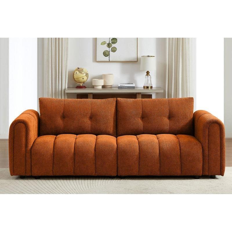 Şönil Kumaş Kapitoneli Yuvarlak Kollu 3 Kişilik Koltuk - 233 cm - 151819