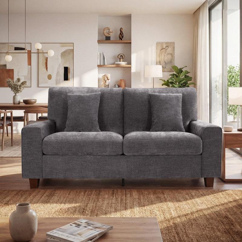 Şönil Kumaş Kare Kollu Masif Ahşap Ayaklı İkili Koltuk - 181 cm - 151765