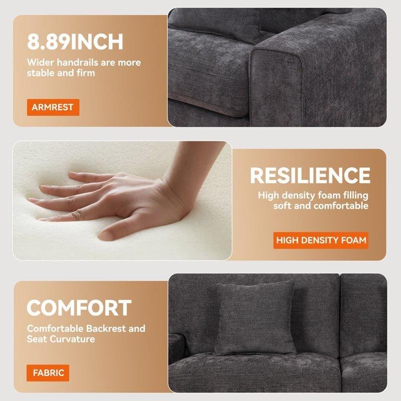 Şönil Kumaş Kare Kollu Masif Ahşap Ayaklı İkili Koltuk - 181 cm - 151765