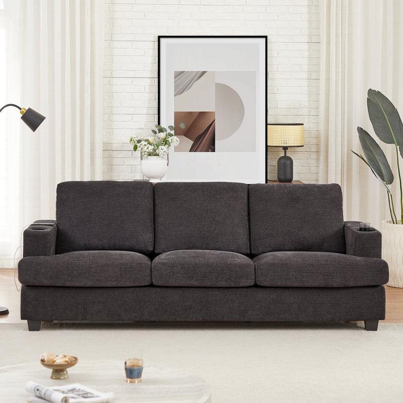 Şönil Kumaş USB Portlu ve Bardaklıklı Üçlü Koltuk - 226 cm - 151798