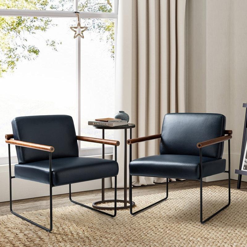 Suni Deri Ahşap Kolçaklı Metal Ayaklı Ergonomik Sandalye, 2%27li Set - 147063