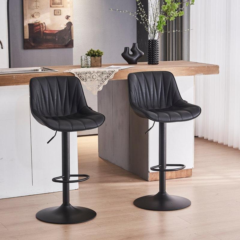 Suni Deri Baklava Dikişli Amortisörlü Döner Metal Retro Bar Sandalyesi 2li Set - 148500