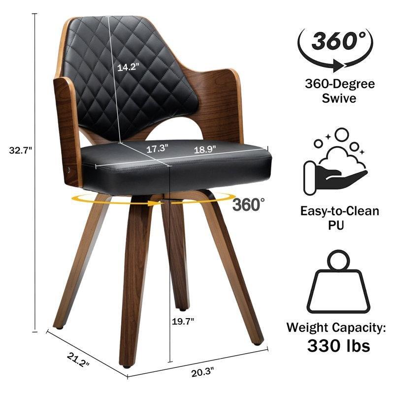 Suni Deri Döşemeli Kapitoneli Döner Kolçaklı Ceviz Sandalye 2li Set - 145641