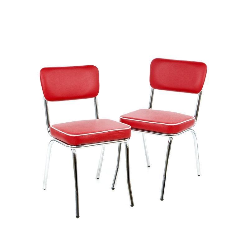 Suni Deri Döşemeli Krom Metal Vintage Sandalye, 2%27li Set - 147051