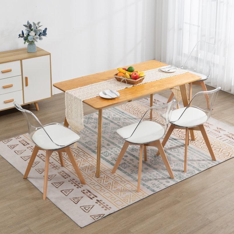 Suni Deri Döşemeli Masif Ahşap Ayaklı 4lü Şeffaf Sandalye - 146769