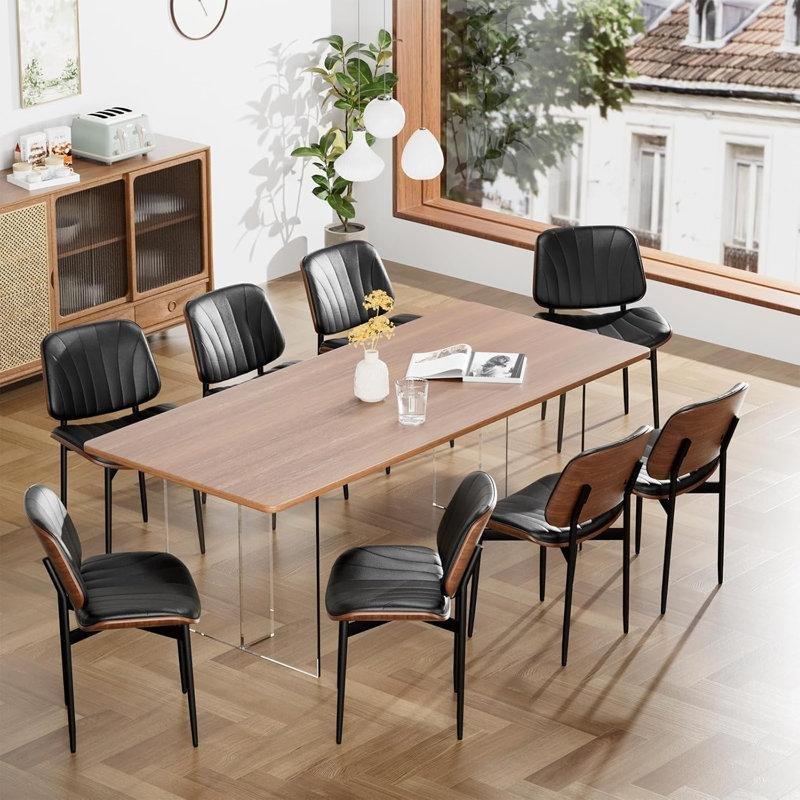 Suni Deri Döşemeli Metal Ayaklı Kolçaksız Ceviz Sandalye 2li Set - 145671