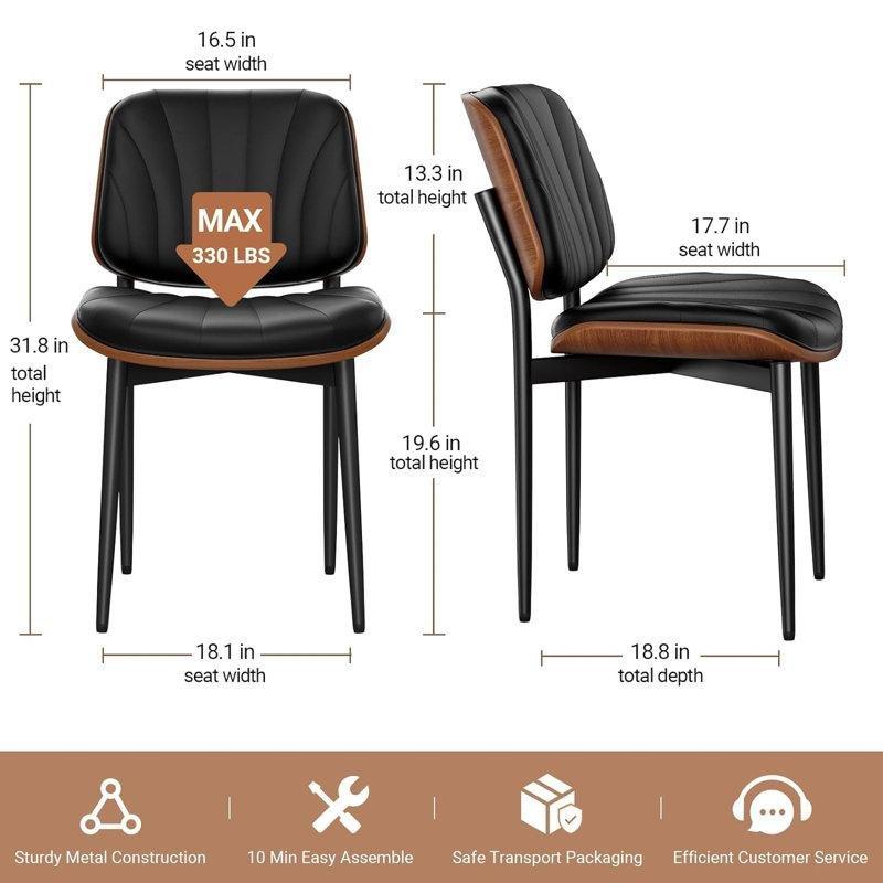 Suni Deri Döşemeli Metal Ayaklı Kolçaksız Ceviz Sandalye 2li Set - 145671