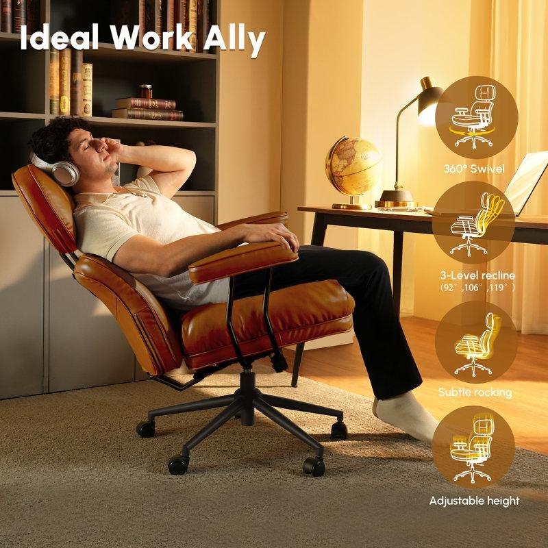 Suni Deri Ergonomik Bel Destekli Yüksek Sırtlı Yönetici Döner Sandalye - 145872