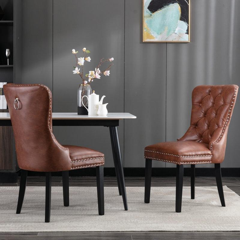 Suni Deri Kapitoneli Zımba Detaylı Halkalı 2li Chester Sandalye - 145776