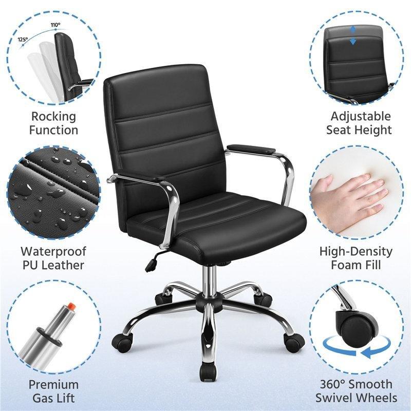 Suni Deri Krom Kolçaklı Bel Destekli Yüksekliği Ayarlanabilir Döner Sandalye - 145893