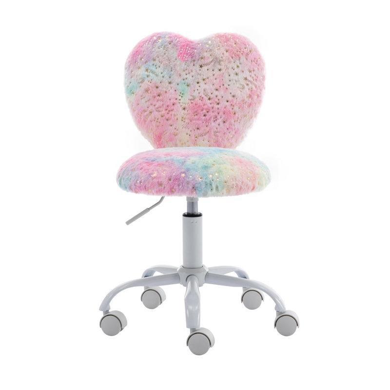 Suni Kürk Döşemeli Kalp Tasarımlı Yüksekliği Ayarlanabilir Döner Çocuk Sandalyesi - 146670