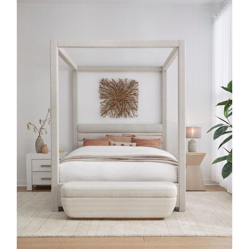 Taba Keten Döşemeli Modern Tasarım Cibinlikli Karyola - 173x216 cm - 142507