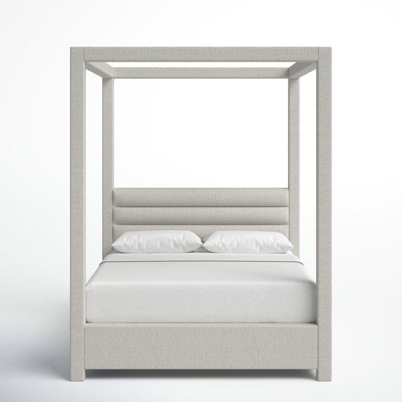 Taba Keten Döşemeli Modern Tasarım Cibinlikli Karyola - 173x216 cm - 142507