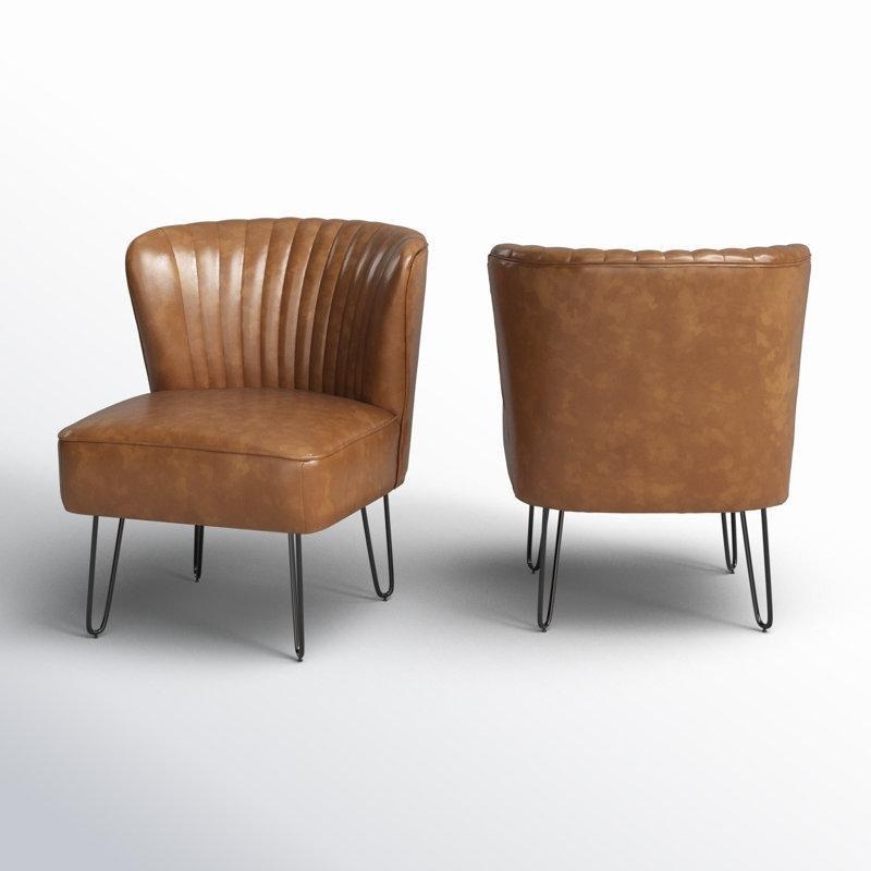 Taba Suni Deri Metal Ayaklı Dikey Kapitoneli 2li Set Bohem Sandalye - 67 cm - 145545