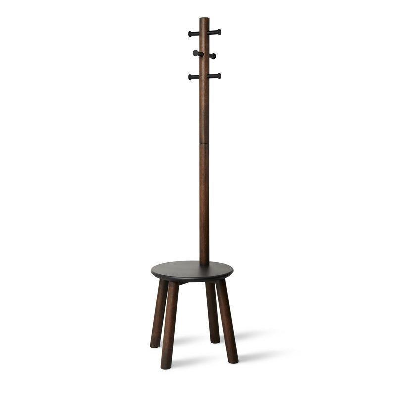 Tabureli Masif Ahşap ve Metal 6 Kancalı Ayaklı Portmanto - 165x50 cm - 161368