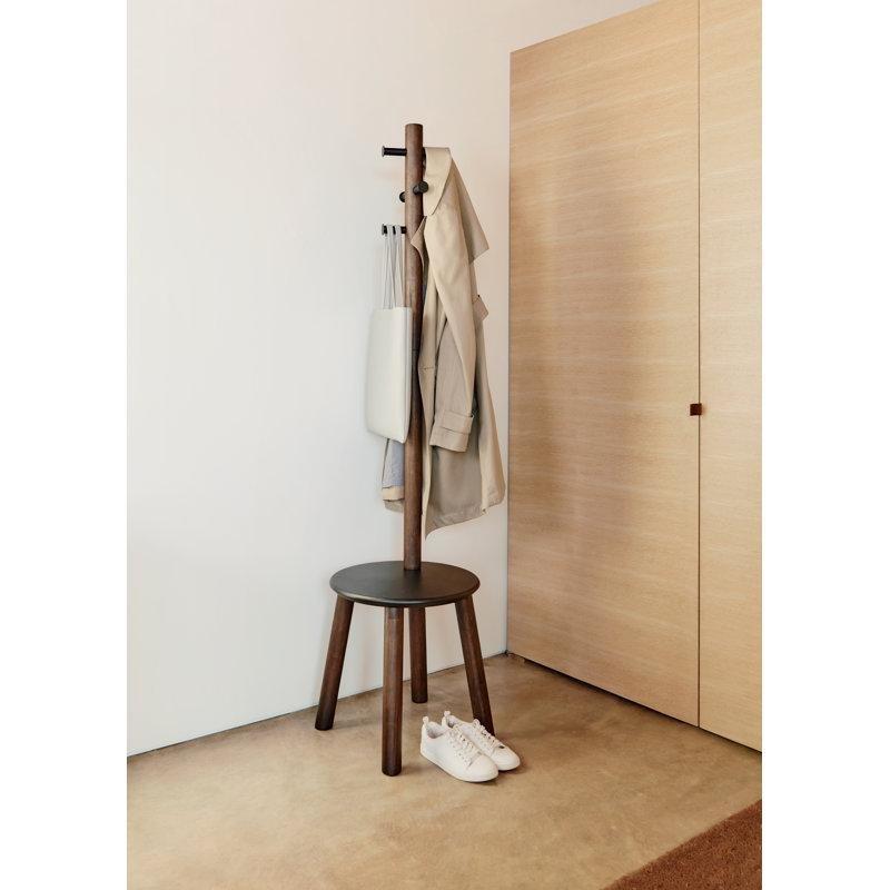 Tabureli Masif Ahşap ve Metal 6 Kancalı Ayaklı Portmanto - 165x50 cm - 161368