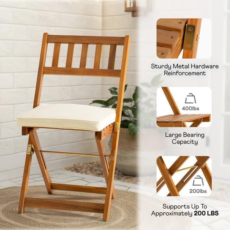 Teak Görünümlü Akasya Ağacı Katlanır Minderli 2li Bistro Sandalye Seti - 145512