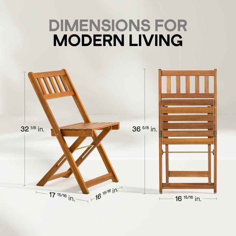 Teak Görünümlü Akasya Ağacı Katlanır Minderli 2li Bistro Sandalye Seti - 145512