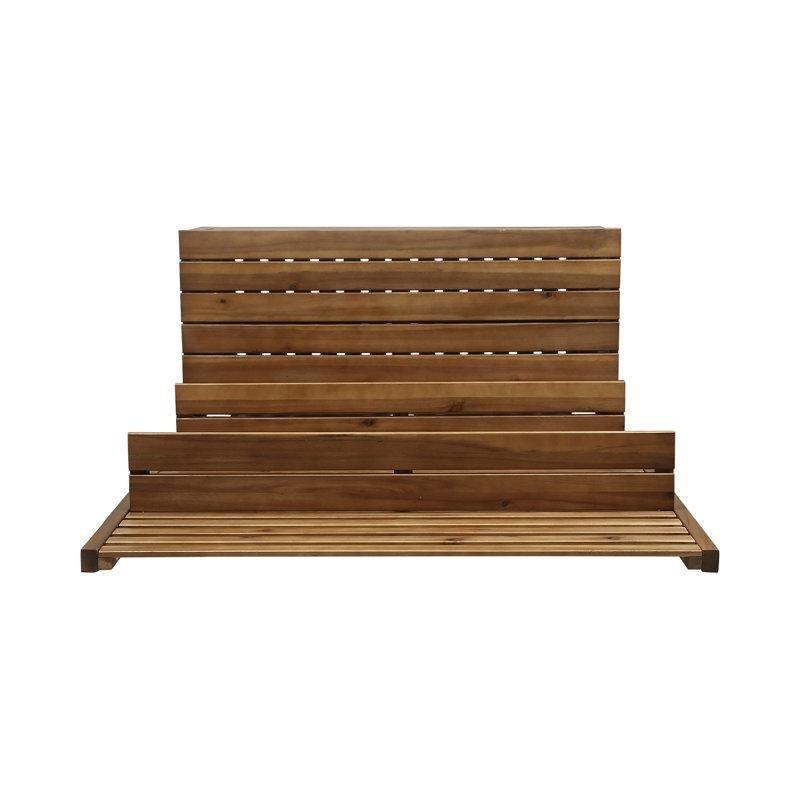 Teak Rengi Masif Akasya Ahşap Oturaklı ve Ayakkabılıklı Portmanto Vestiyer - 96 cm - 159439