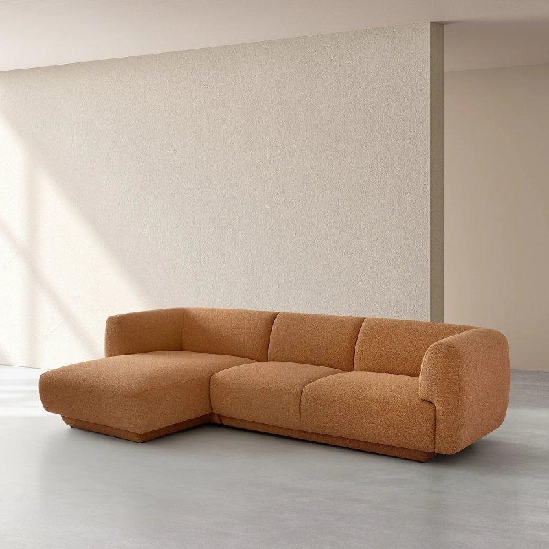 Terakota Dokulu Kumaş Sol Uzanmalı Geniş Köşe Koltuk - 312x158 cm - 154671