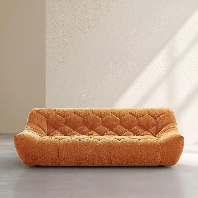 Terracotta Kumaş Altıgen Kapitoneli Üçlü Koltuk - 250 cm - 154431