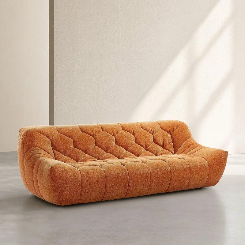 Terracotta Kumaş Altıgen Kapitoneli Üçlü Koltuk - 250 cm - 154431