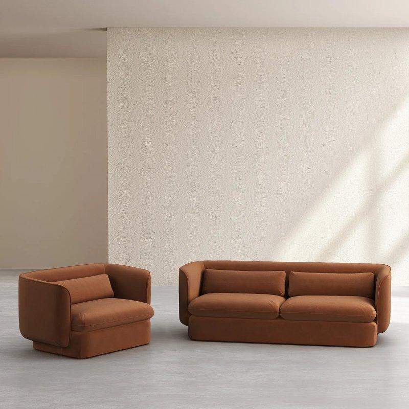 Terracotta Kuş Tüyü Dolgulu 3 Kişilik Koltuk - 217 cm - 154593