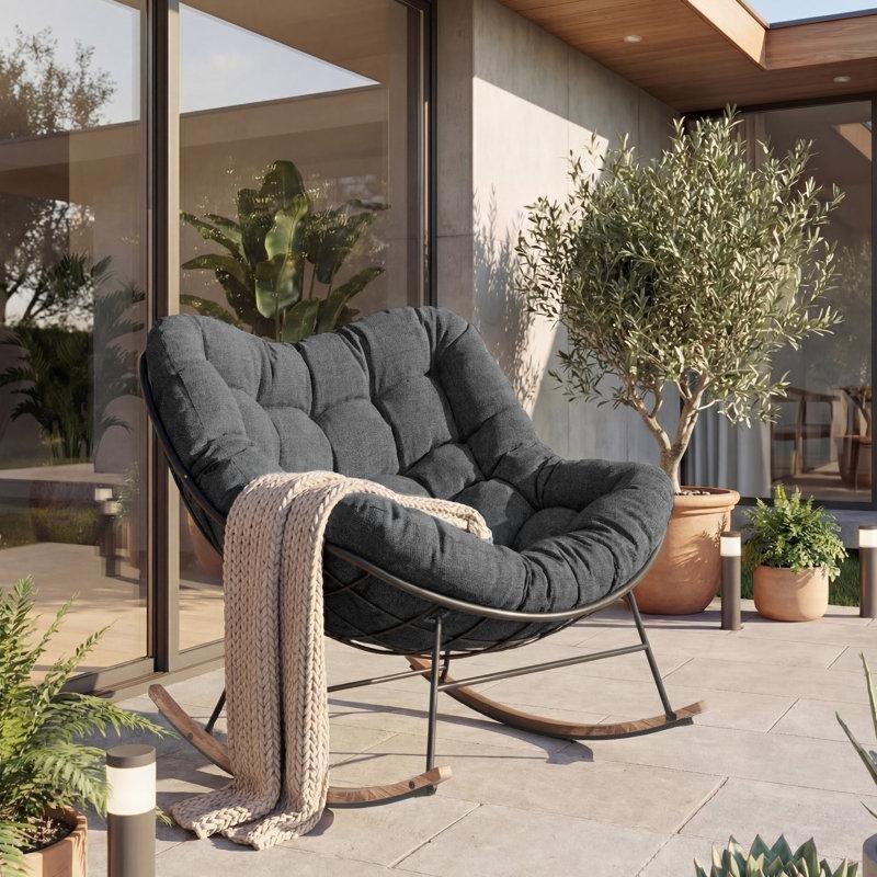 Toz Boyalı Çelik Minderli Dış Mekan Sallanan Sandalye - 146415