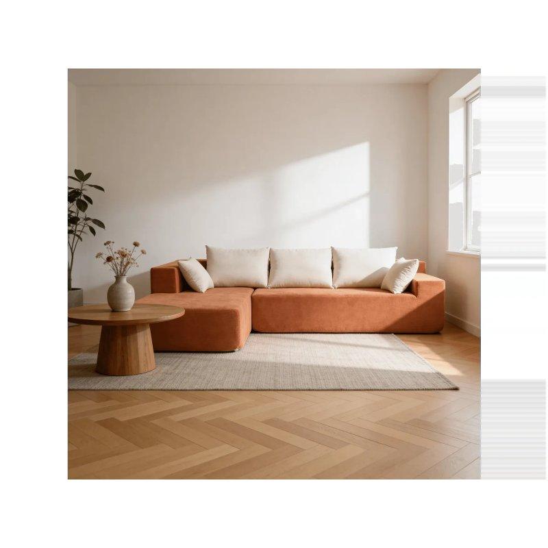 Turuncu Beyaz Fitilli Kadife Modüler Köşe Koltuk - 267x175 cm - 155857