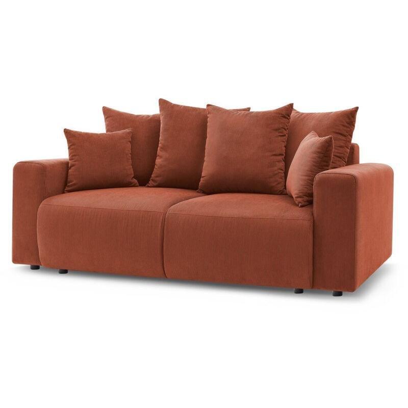 Turuncu Fitilli Kadife Kumaş İki Kişilik Sabit Koltuk - 210 cm - 152500