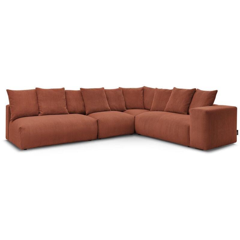 Turuncu Fitilli Kadife Modüler Geniş Kollu Çam Ağacı Köşe Koltuk Takımı - 322x268 cm - 153820