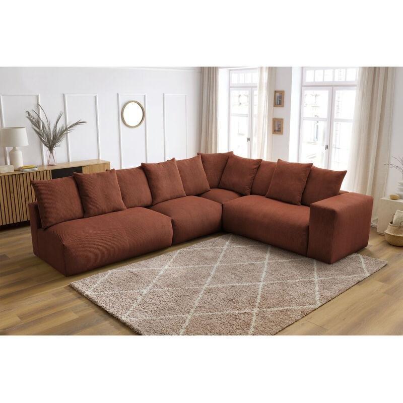 Turuncu Fitilli Kadife Modüler Geniş Kollu Çam Ağacı Köşe Koltuk Takımı - 322x268 cm - 153820