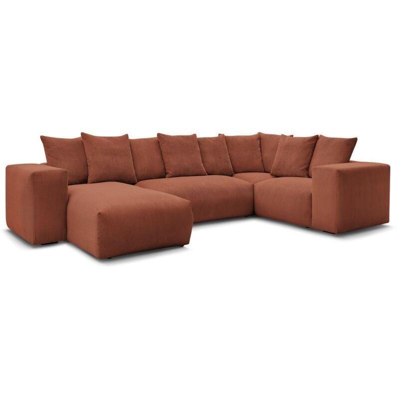 Turuncu Fitilli Kadife Modüler Panoramik Köşe Koltuk - 356x214 cm - 153832