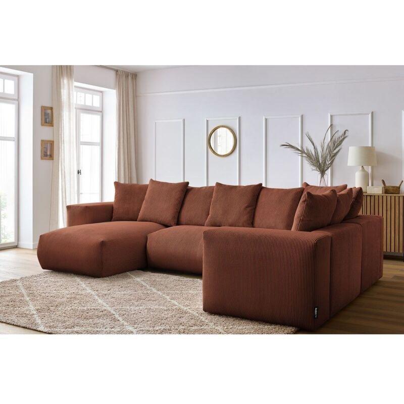 Turuncu Fitilli Kadife Modüler Panoramik Köşe Koltuk - 356x214 cm - 153832