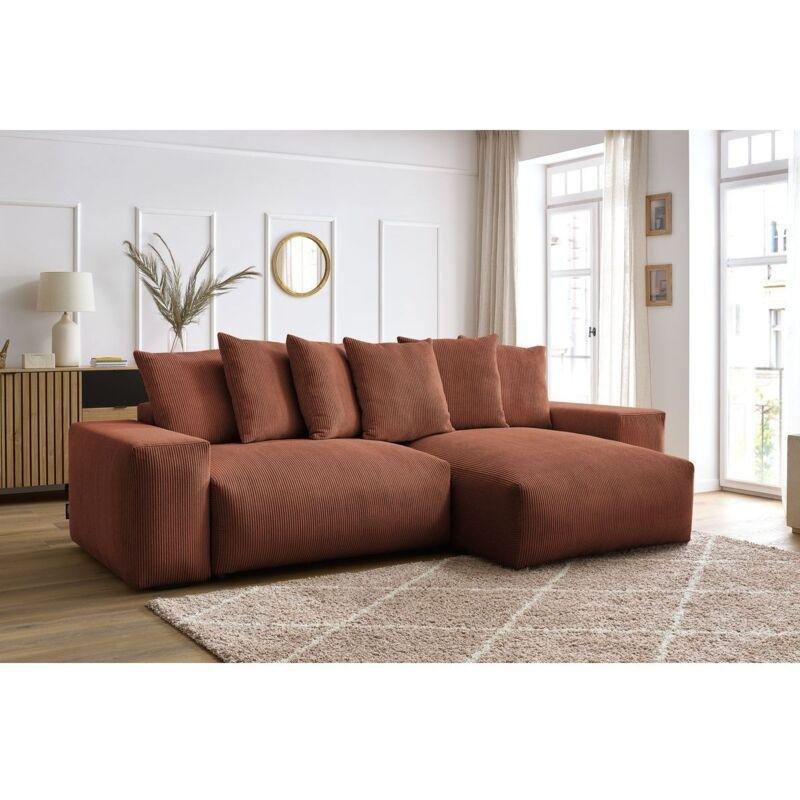 Turuncu Fitilli Kadife Yataklı Sandıklı Dönebilen Köşe Koltuk - 310x165 cm - 153033